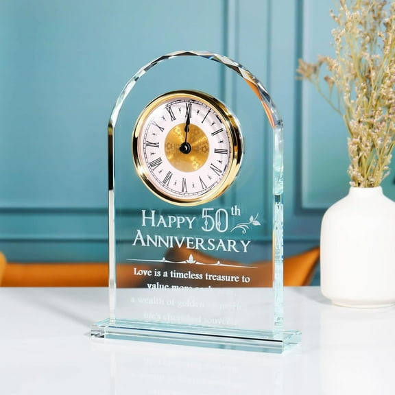 50th Wedding Anniversary Quartz Clock Gift for Parents, Golden Couple Decoration with Battery Not Included