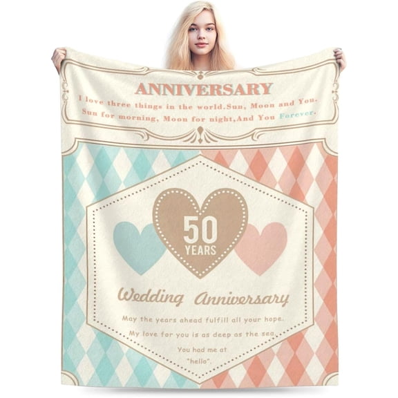 50th Wedding Blanket Festivals Marriage Woollen Fleece Throw Blankets Carpet Rug for Birthday Christmas Wedding Anniversary Retirement Decoration Gift