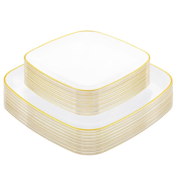 50white And Plastic Plates Disposable - Square Heavy Duty Include 25 Each (dinner & Dessert) For Party Wedding