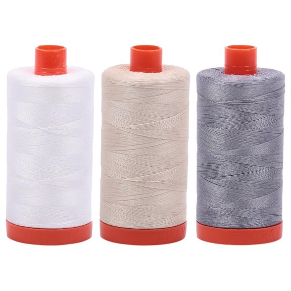 50wt Egyptian Cotton Mako Thread 1422 Yard Spools Bundle 3 Assorted Colors for Quilting Piecing Applique Embroidery Machine and Hand Sewing