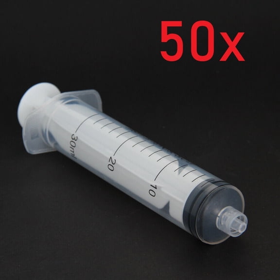 50x 30mL Luer Lock Tip Syringes Graduated Clear Transparent Plastic (50-pack)