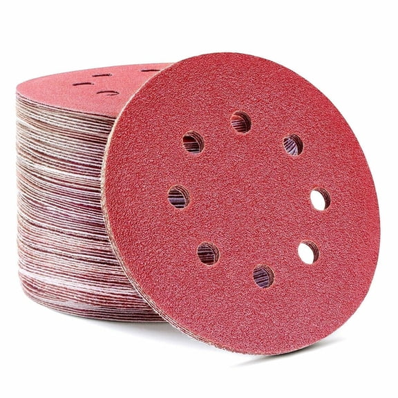 SATC 50Pcs 5" (125mm) Sanding Discs Hook and Loop 8-Hole Sandpaper 100 Grit for Polishing