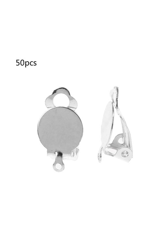 50x Clip on Earring Findings Flat Back Round Tray Setting Need Ear Pierced Piercing Jewelry Accessory