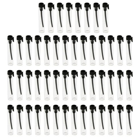 50x Mini Glass Perfume Vials Empty Essential Oil Fragrance Bottle 2ml - Black Cap, 2ml