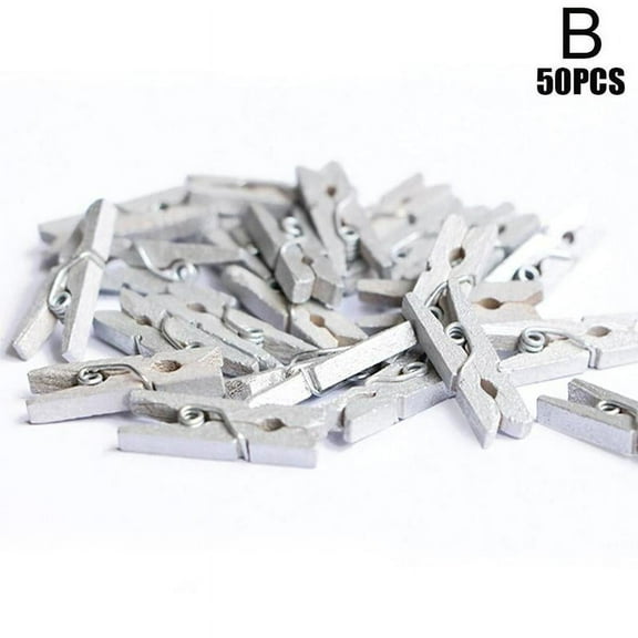 50x Mini Wooden Gold/Silver Clothe Photo Paper Peg Clips Clothespin Craft O8E6 Z5C8