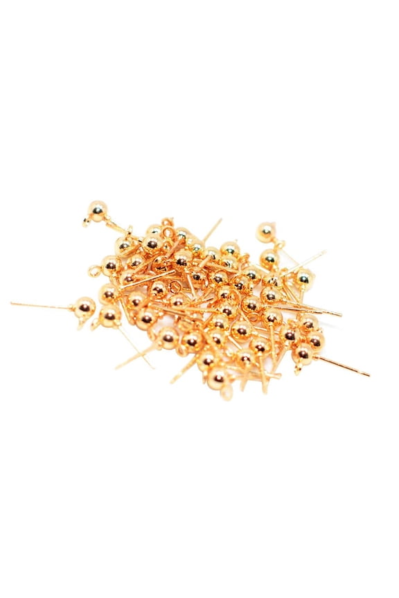 50x Round Pin Studs Ear Posts With Loop Making Supply 15x6mm Replacements Accessory Gold