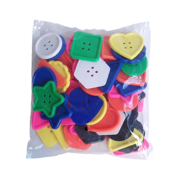 50x/Set Geometric Shapes Buttons Sewing Buttons Threading Toy Colorful Buttons Large Buttons for Teaching Shapes