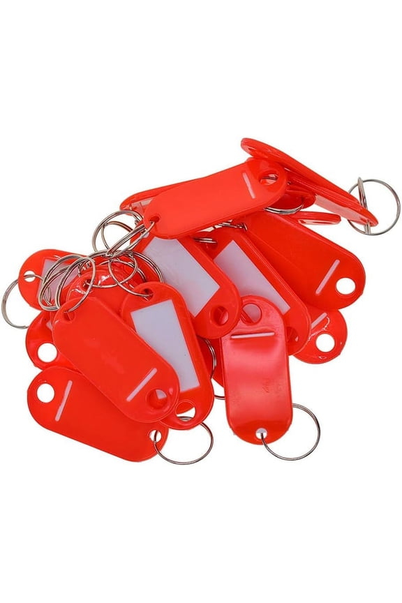 50x Solid Study Colored Waterproof Plastic Key Fob Luggage ID Tags Labels Key Rings for Estate Agents, Landlords and Tenants - red Red