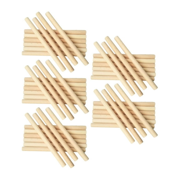 50x Unfinished Round Wood Sticks, Doweling Rods, Wood Crafts Sticks for Home Garden Decoration, Macrame Craft Building Model 10cm