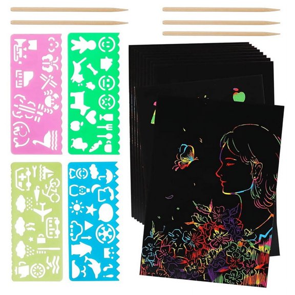 50x scratch papers 5x bamboo pens 4x templates-Black