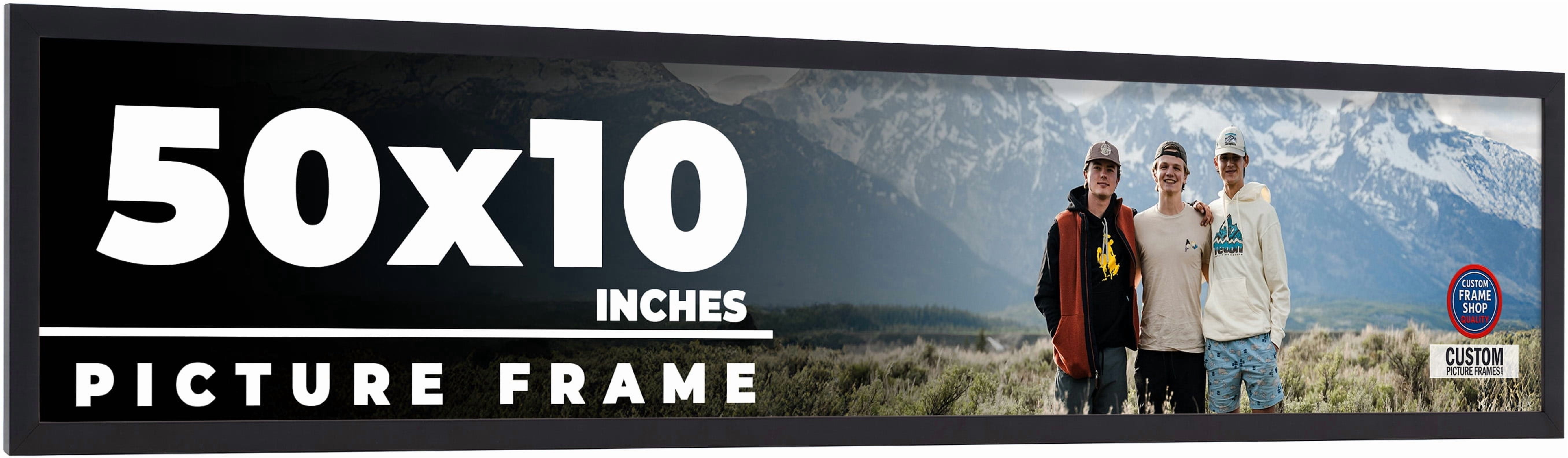 50x10 Frame Black Solid Wood Picture Frame | 0.75 Inch Moulding Width ...