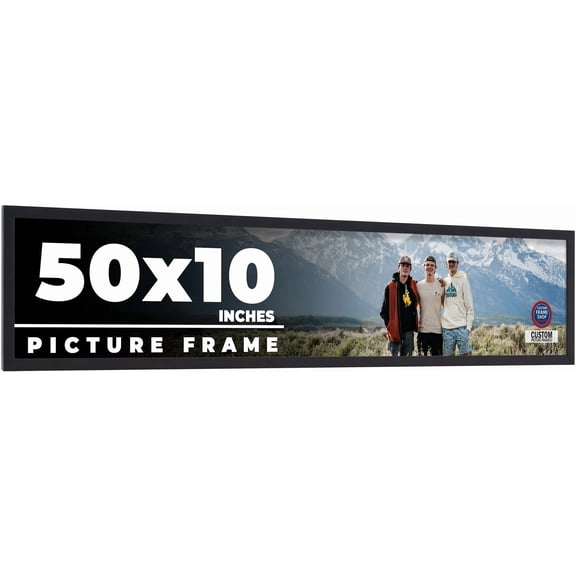 50x10 Frame Black Solid Wood Picture Frame | 0.75 Inch Moulding Width | Includes UV Acrylic