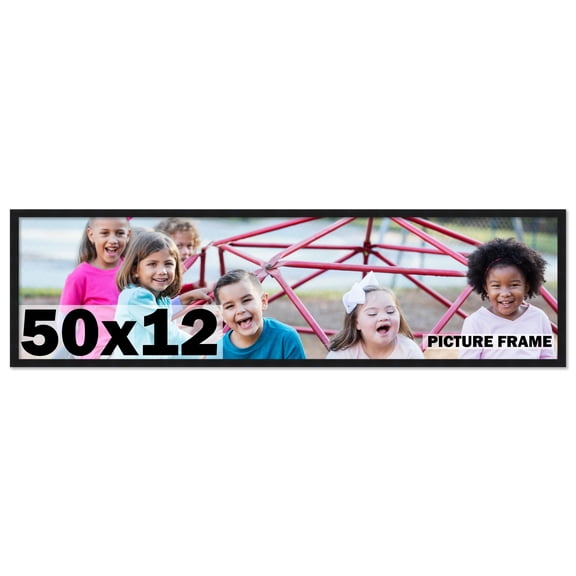 50x12 Frame Black Solid Wood Picture Frame | 0.75 Inch Moulding Width | Includes UV Acrylic