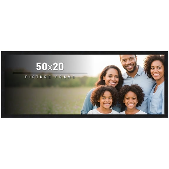 50x20 Frame Black Solid Wood Picture Frame | 0.75 Inch Moulding Width | Includes UV Acrylic