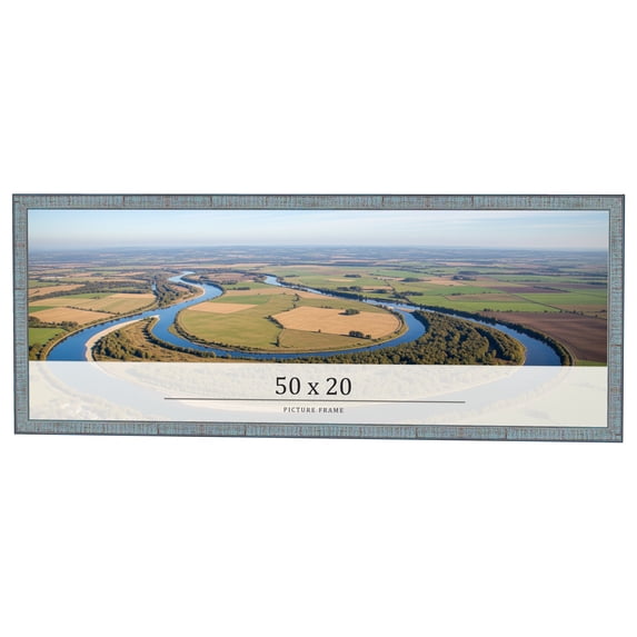 50x20 Frame Blue Scuffed Farm Board Solid Wood Picture Frame Width 0.75 Inches | Interior Depth 0.5