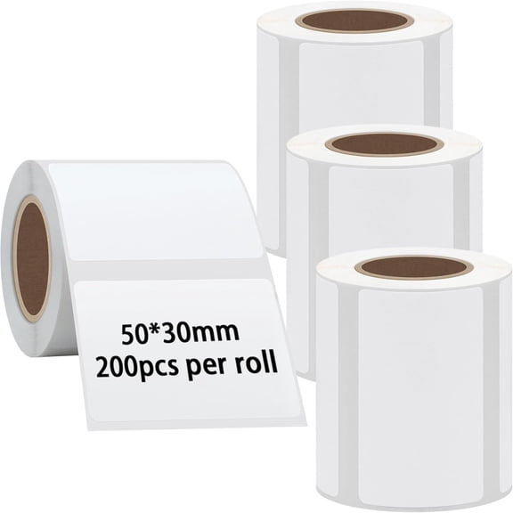 50x30mm Portable Printer Label Paper Multi-Purpose Resistant Direct Thermal Labels Self-Adhesive Stickers Compatible with P50 Label Maker (50x30mm,White Label,4 Rolls)