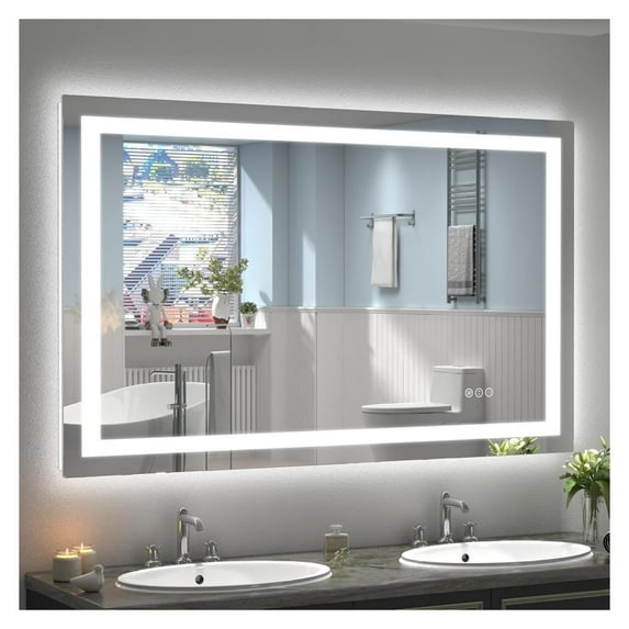 50x32 LED Bathroom Mirror for Wall, Large Lighted Vanity Mirror with Dimmable Lights, Anti-Fog, 3 Colors, Shatter-Proof, Front & Backlit Design