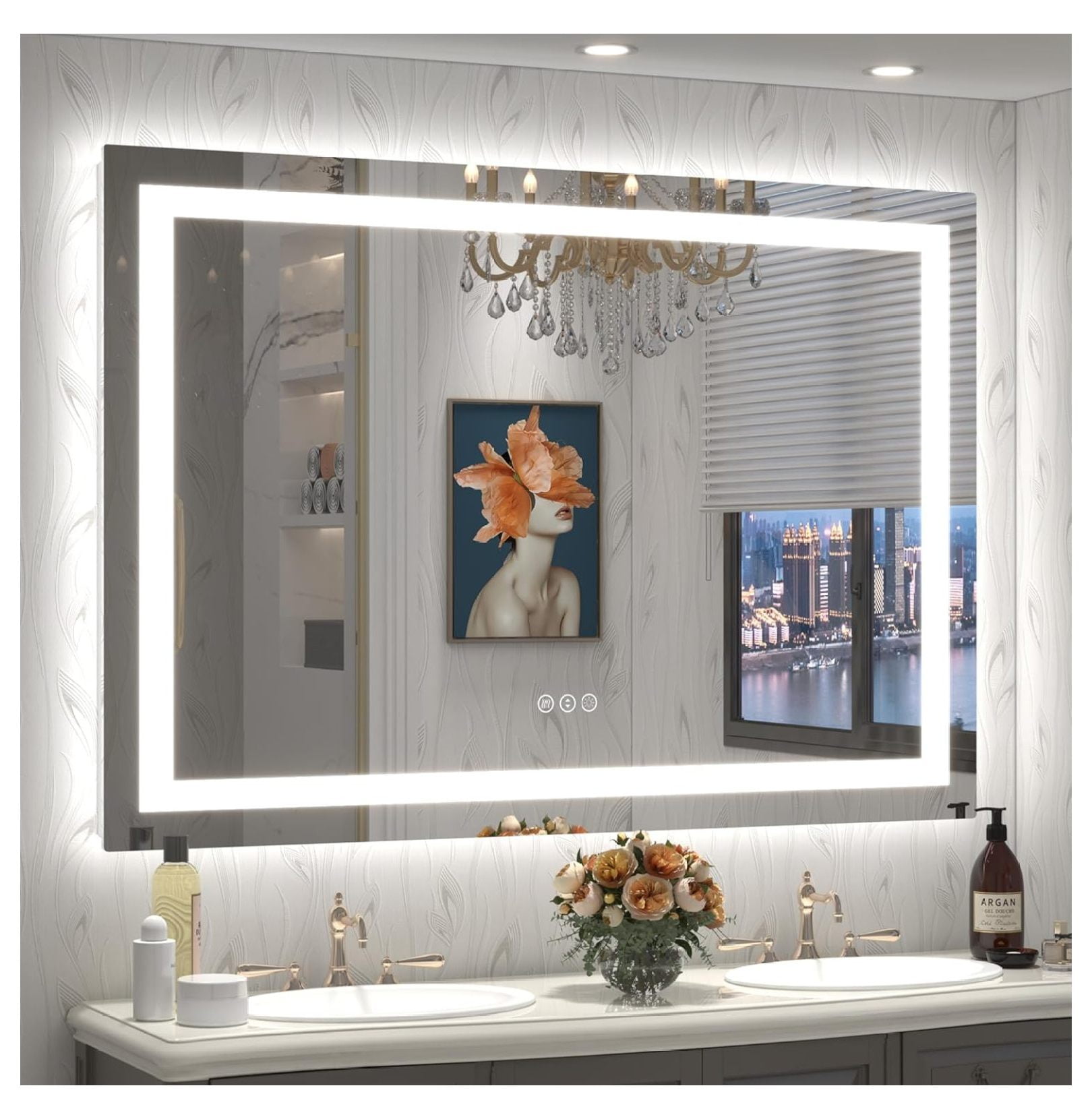 24x32 Inch Anti-fog Mirror With Lights Dimmable 3 Colors Vanity Mirror With LED Lights, 24 X 32 Inch Mirrors For Bathroom Sink, Smart Mirror Lighted Bathroom Mirrors For Wall