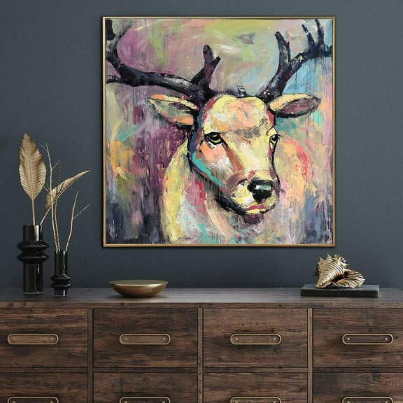 50x50" Abstract Deer Wall Art Canvas Large Oil Painting Wild Animal Artwork Vibrant Painting Contemporary Wall Art for Fireplace Decor