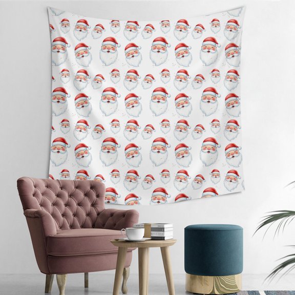 50x50 Inch Square Wall Tapestry for Indoor & Outdoor, Living Room, Bedroom, Teen Room,Christmas Santa Face White Pattern