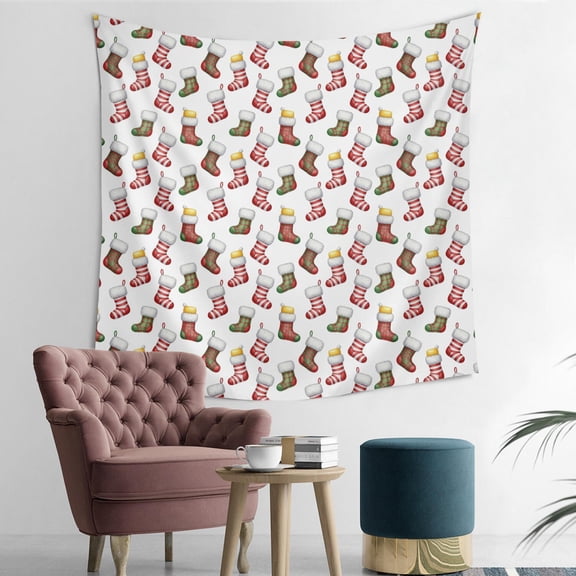 50x50 Inch Square Wall Tapestry for Indoor & Outdoor, Living Room, Bedroom, Teen Room,Christmas Stocking Plaid White Pattern