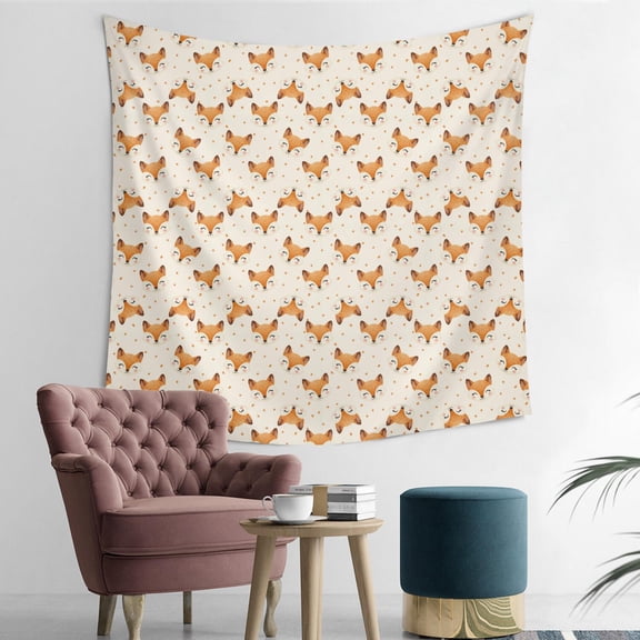 50x50 Inch Square Wall Tapestry for Indoor & Outdoor, Living Room, Bedroom, Teen Room,Fox Dot Face Cream Pattern