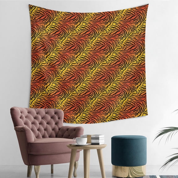 50x50 Inch Square Wall Tapestry for Indoor & Outdoor, Living Room, Bedroom, Teen Room,Tiger Striped Gradient Orange Pattern