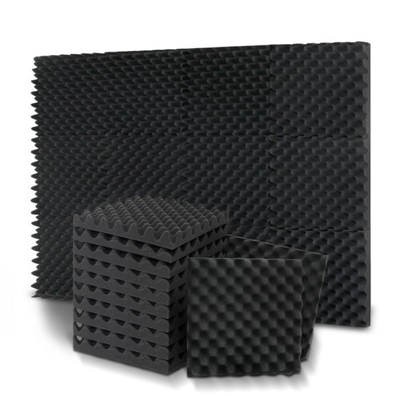50x50cm Large Size Studio Acoustic Panels Sound Foam Egg Crate Soundproof Absorption Treatment Pad 3.3cm Thickness,6 x sound-absorbing treatment pads,Black