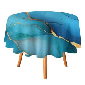 50x50in Round Tablecloth Car Line Straight And Dense Wireless Head Gap Durable Easy To Clean For Picnic Living Room Dining Room Blue Gold Marble