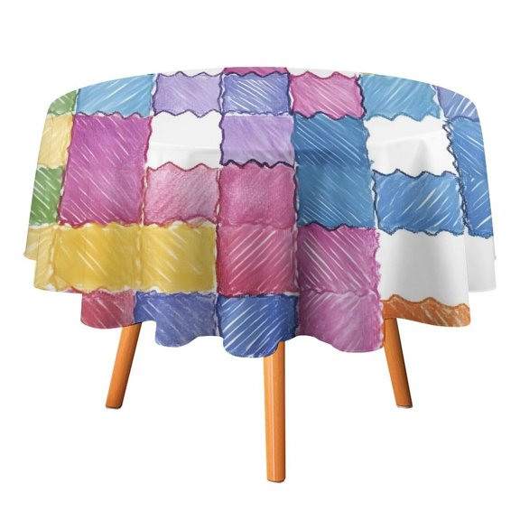 50x50in Round Tablecloth Car Line Straight And Dense Wireless Head Gap Durable Easy To Clean For Picnic Living Room Dining Room AliceBlue Colorful Houndstooth Hand-drawn Sketch_2