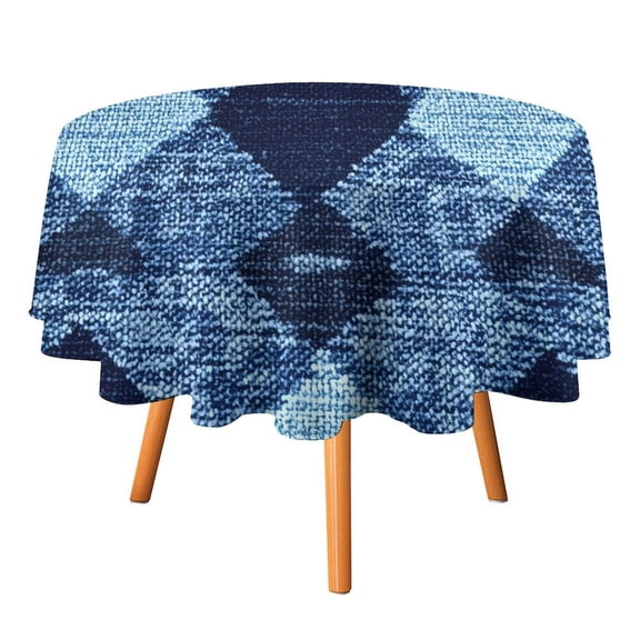 50x50in Round Tablecloth Car Line Straight And Dense Wireless Head Gap Durable Easy To Clean For Picnic Living Room Dining Room Argyle Plaid DeepSkyBlue_2