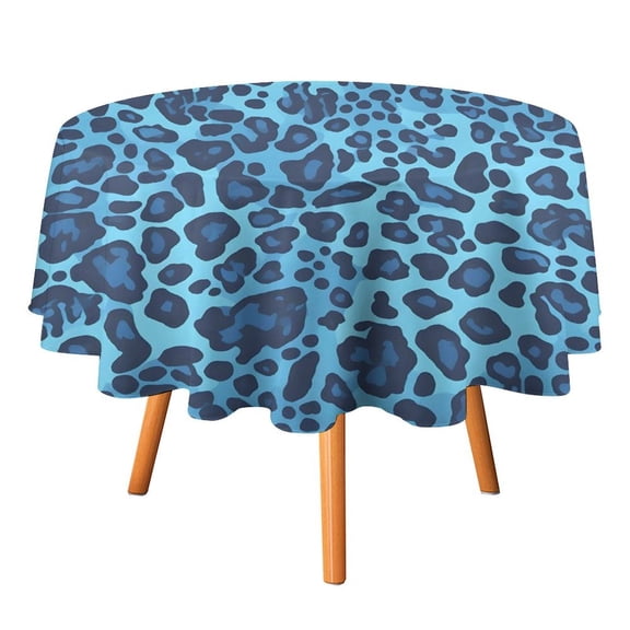 50x50in Round Tablecloth Car Line Straight And Dense Wireless Head Gap Durable Easy To Clean For Picnic Living Room Dining Room Leopard Print Pattern Blue And Black_2