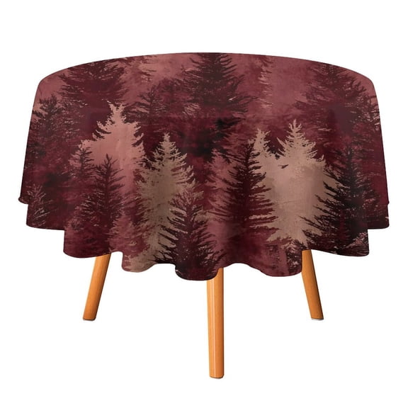 50x50in Round Tablecloth Car Line Straight And Dense Wireless Head Gap Durable Easy To Clean For Picnic Living Room Dining Room Realistic Forests Camouflage Pattern Conifer Maroon_1