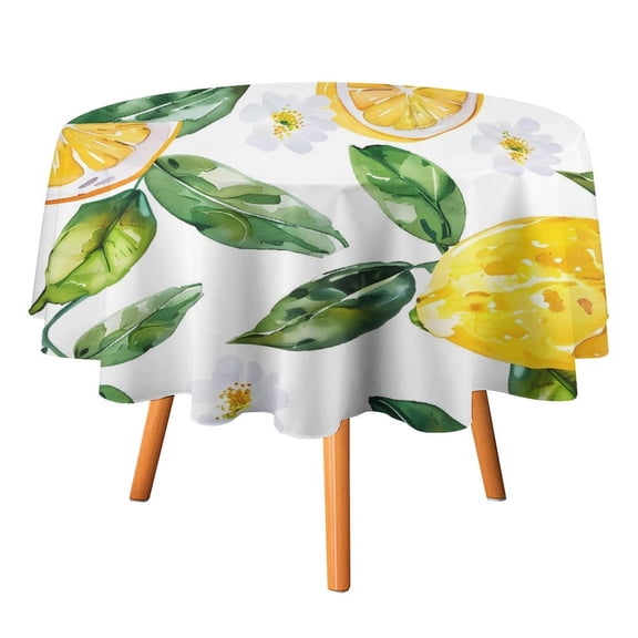 50x50in Round Tablecloth Car Line Straight And Dense Wireless Head Gap Durable Easy To Clean For Picnic Living Room Dining Room Watercolor Lemon And Flowers (1) (1)