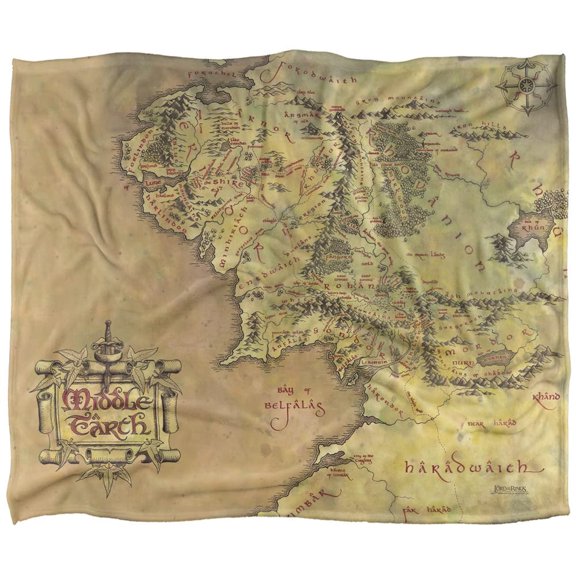 50x60 Inch Blanket Middle Earth Map Design Cozy Throw for Fans Collectors