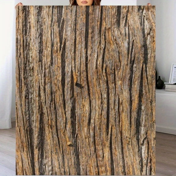 50x60 Inch Cozy Flannel Throw Blanket - Soft, Warm, Lightweight Wood Texture Design for Couch, Bed, or Chair, Brown Tree Bark Pattern, Anti-Pilling Polyester Fleece