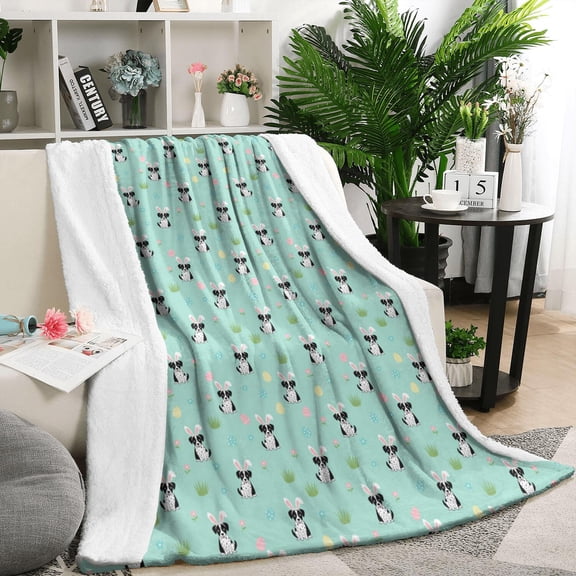 50x60 Inch Flannel Fleece Blanket for Men, Women & Kids, Soft, Lightweight, All-Season,Dalmatian Bunny Floral Dog Pattern