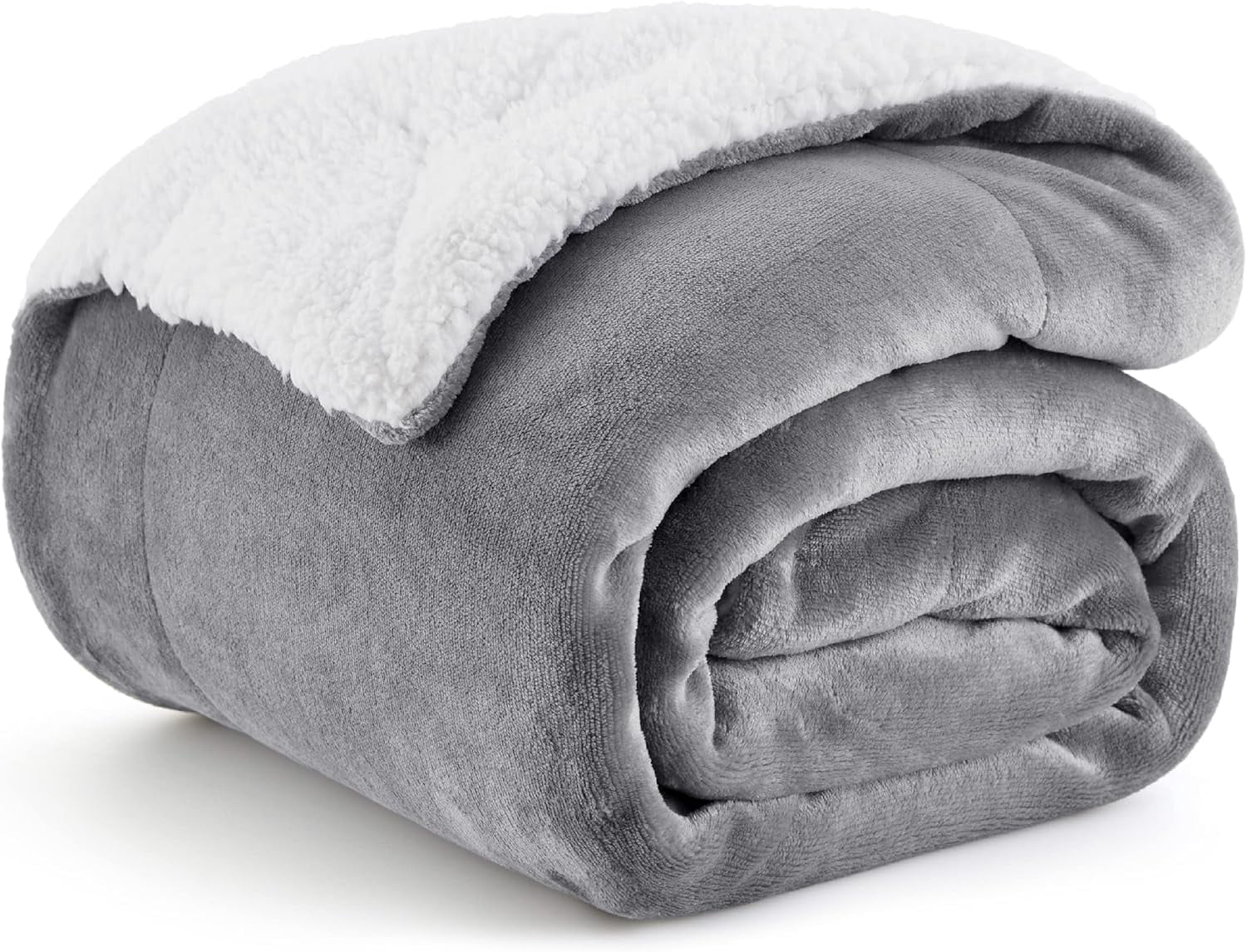 50x60 Sherpa Fleece Throw Blanket, Thick Warm Fluffy Soft Fuzzy Blankets for Winter, Reversible Lightweight Travel Throw, Gray