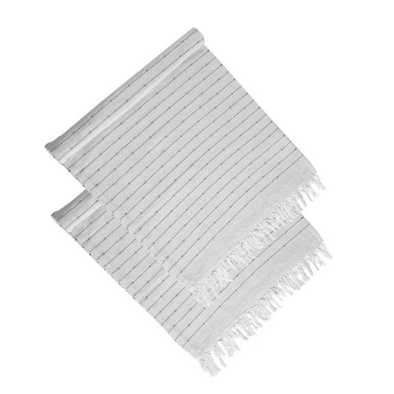 50x60" White Decorative Throw Blanket with Tassels and Horizontal Stripes, 2 Pack
