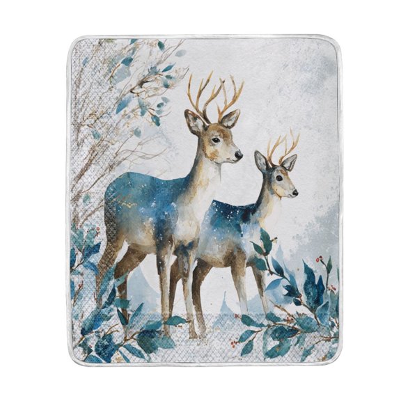 50x60 inch Crystal Fleece & Arctic Fleece Blanket Soft Bed Throws for Home or Camping Beautiful Watercolor Deer