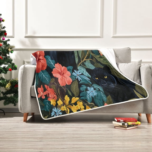 50x60 inch Crystal Fleece & Arctic Fleece Blanket Soft Bed Throws for Home or Camping Black Panther in The Jungle