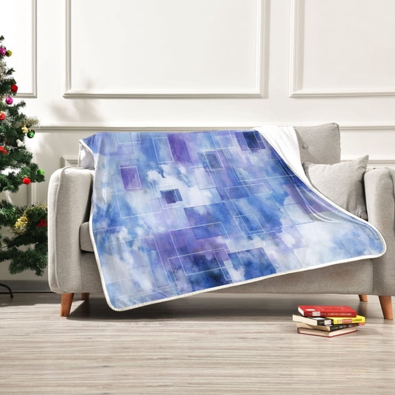 50x60 inch Crystal Fleece & Arctic Fleece Blanket Soft Bed Throws for Home or Camping Blue Squares and Shapes