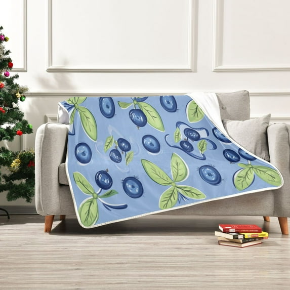 50x60 inch Crystal Fleece & Arctic Fleece Blanket Soft Bed Throws for Home or Camping Blueberry and Ribbon