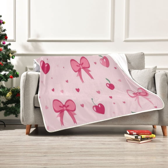 50x60 inch Crystal Fleece & Arctic Fleece Blanket Soft Bed Throws for Home or Camping Bows and Hearts Pattern