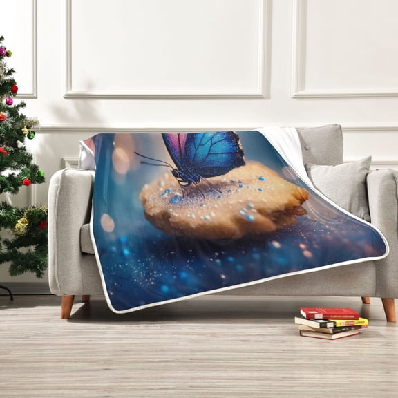 50x60 inch Crystal Fleece & Arctic Fleece Blanket Soft Bed Throws for Home or Camping Butterfly and Cookie