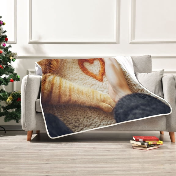 50x60 inch Crystal Fleece & Arctic Fleece Blanket Soft Bed Throws for Home or Camping Cat and Love