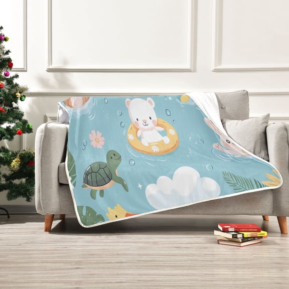 50x60 inch Crystal Fleece & Arctic Fleece Blanket Soft Bed Throws for Home or Camping Cute Summer Animals Pattern