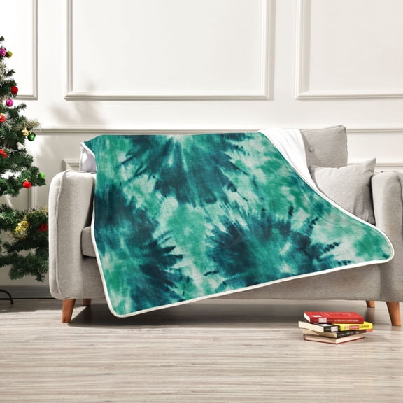 50x60 inch Crystal Fleece & Arctic Fleece Blanket Soft Bed Throws for Home or Camping Dark Teal Tie-dye Pattern