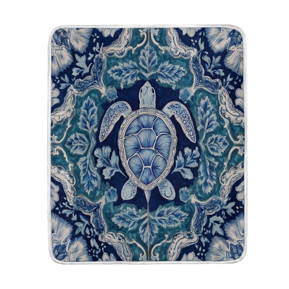 50x60 inch Crystal Fleece & Arctic Fleece Blanket Soft Bed Throws for Home or Camping Dark Teal Turtle Pattern