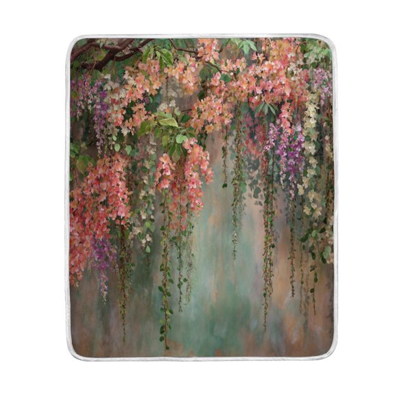 50x60 inch Crystal Fleece & Arctic Fleece Blanket Soft Bed Throws for Home or Camping Enchanted Flowers Painting